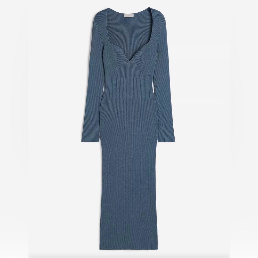H&M Long Sleeve Body Con Figure Hugging Dress in Deep Teal #baddie #event #date